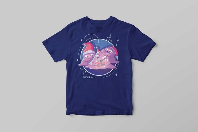 Festive Blobs printed on a T-shirt